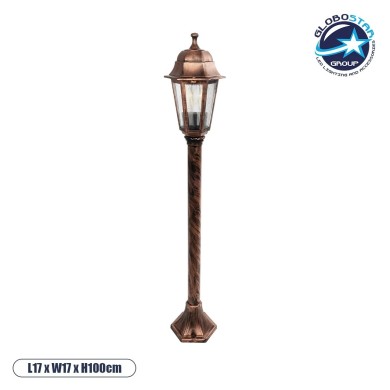 GloboStar® VITRO 203-0197 Vintage Επιδαπέδιο Φωτιστικό Κολωνάκι Κήπου Μονόφωτο 1 x E27 IP44 Χάλκινο & Διάφανο Πλαστικό - Μ17 x Π17 x Υ100cm